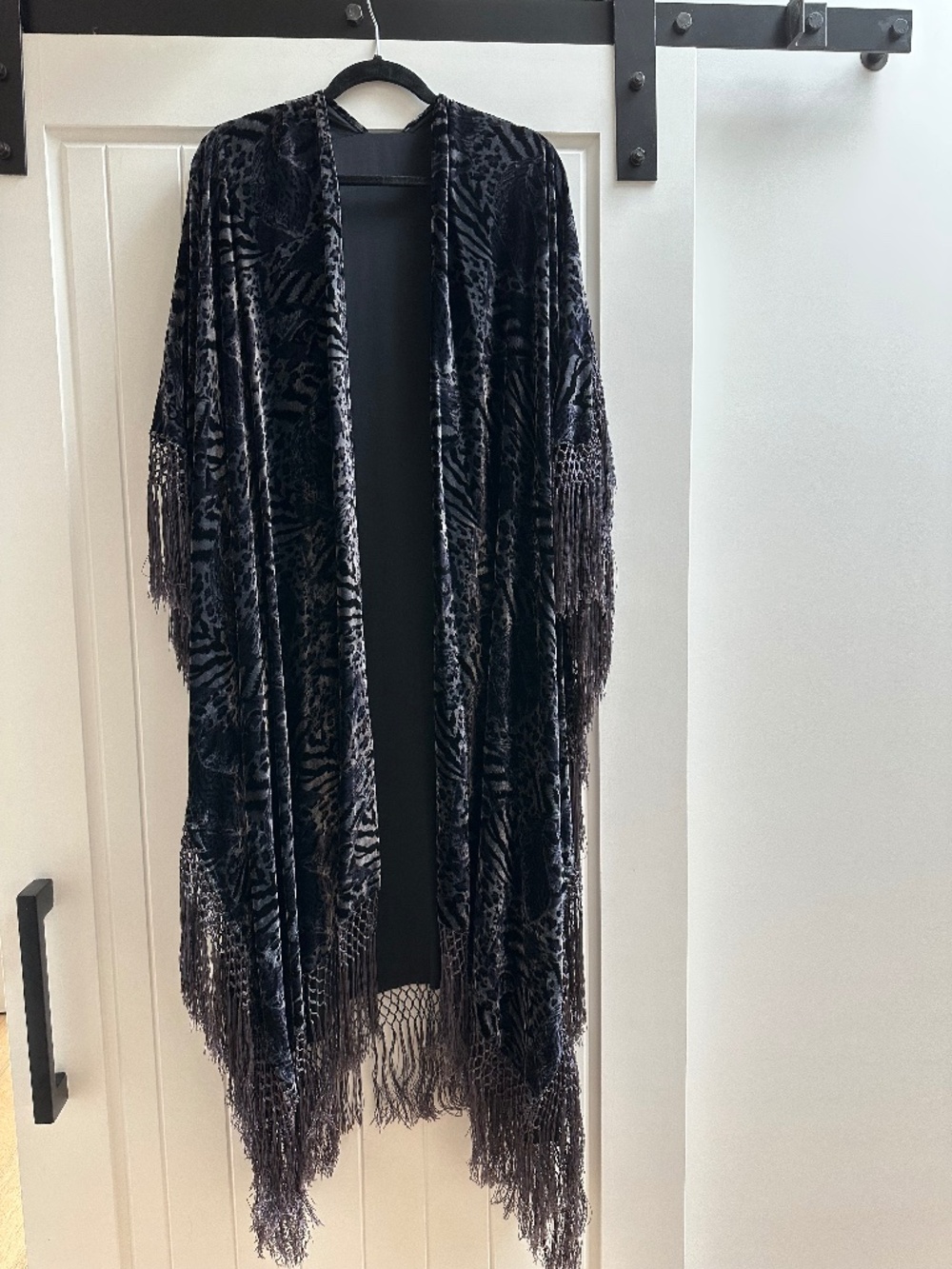 Vintage Velvet Kimono with Fringe